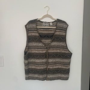 Property Vintage Sweater Vest B Neck Green and White - XL